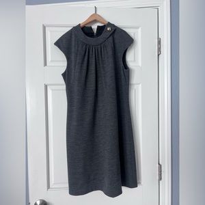 Wool Milly sheath dress, grey with gold button